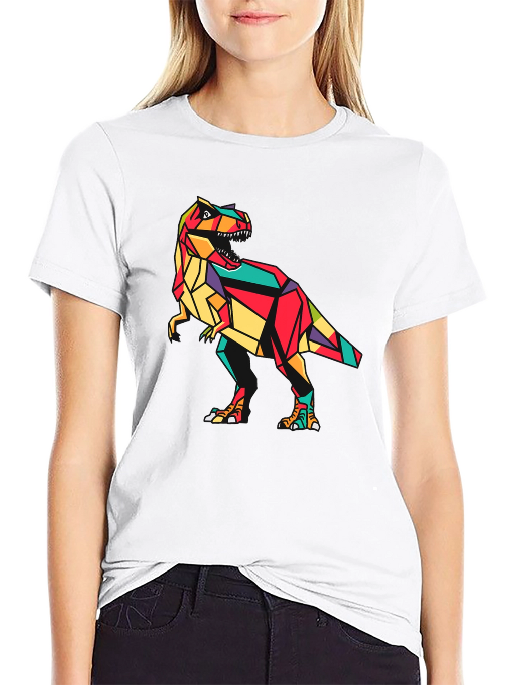 Geometric Dinosaur Graphic Tee - Stylish Mens T-Shirt