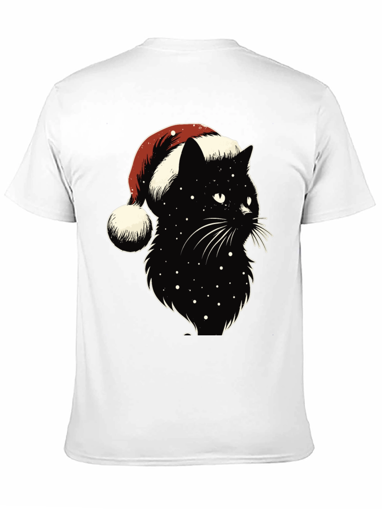 Festive Black Cat Tee: Santa Hat Edition