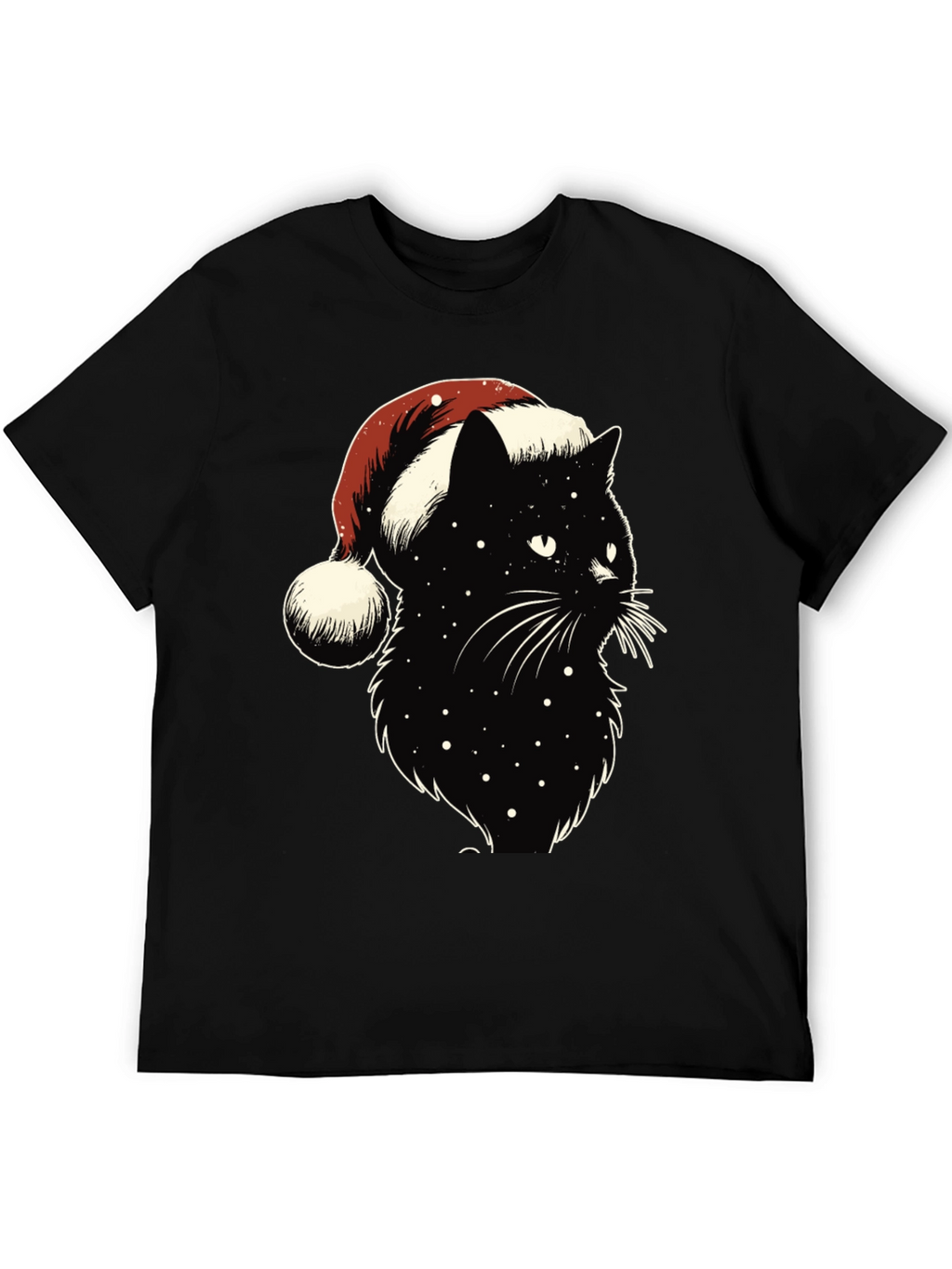 Festive Black Cat Tee: Santa Hat Edition