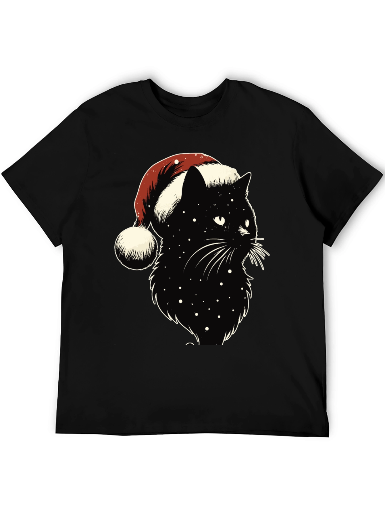 Festive Black Cat Tee: Santa Hat Edition