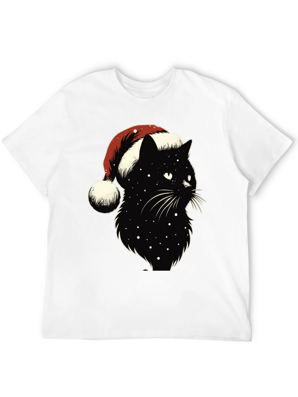 Festive Black Cat Tee: Santa Hat Edition