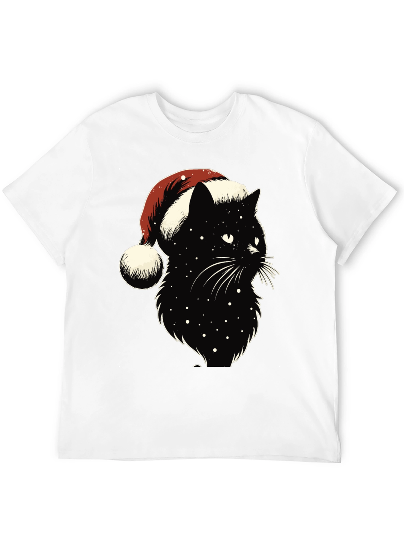 Festive Black Cat Tee: Santa Hat Edition