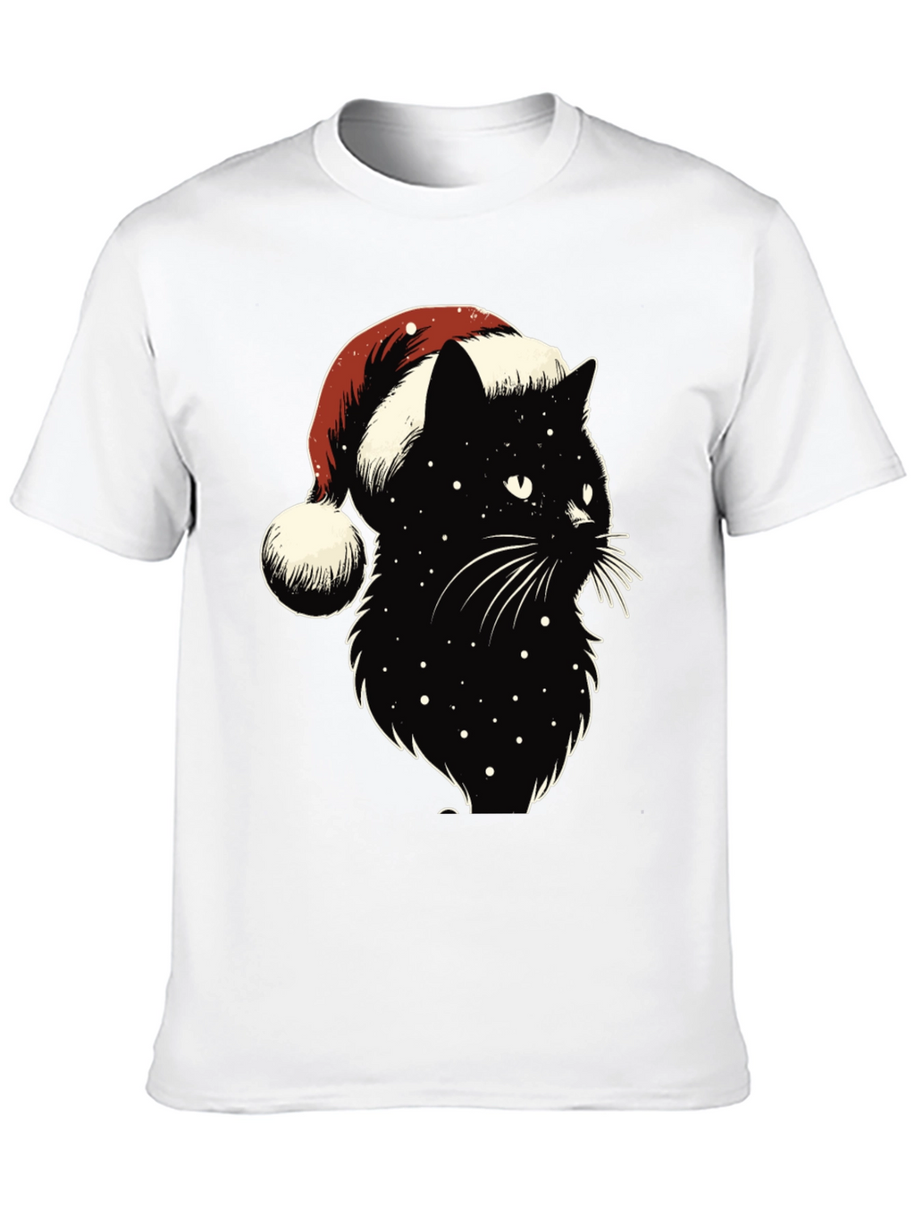 Festive Black Cat Tee: Santa Hat Edition