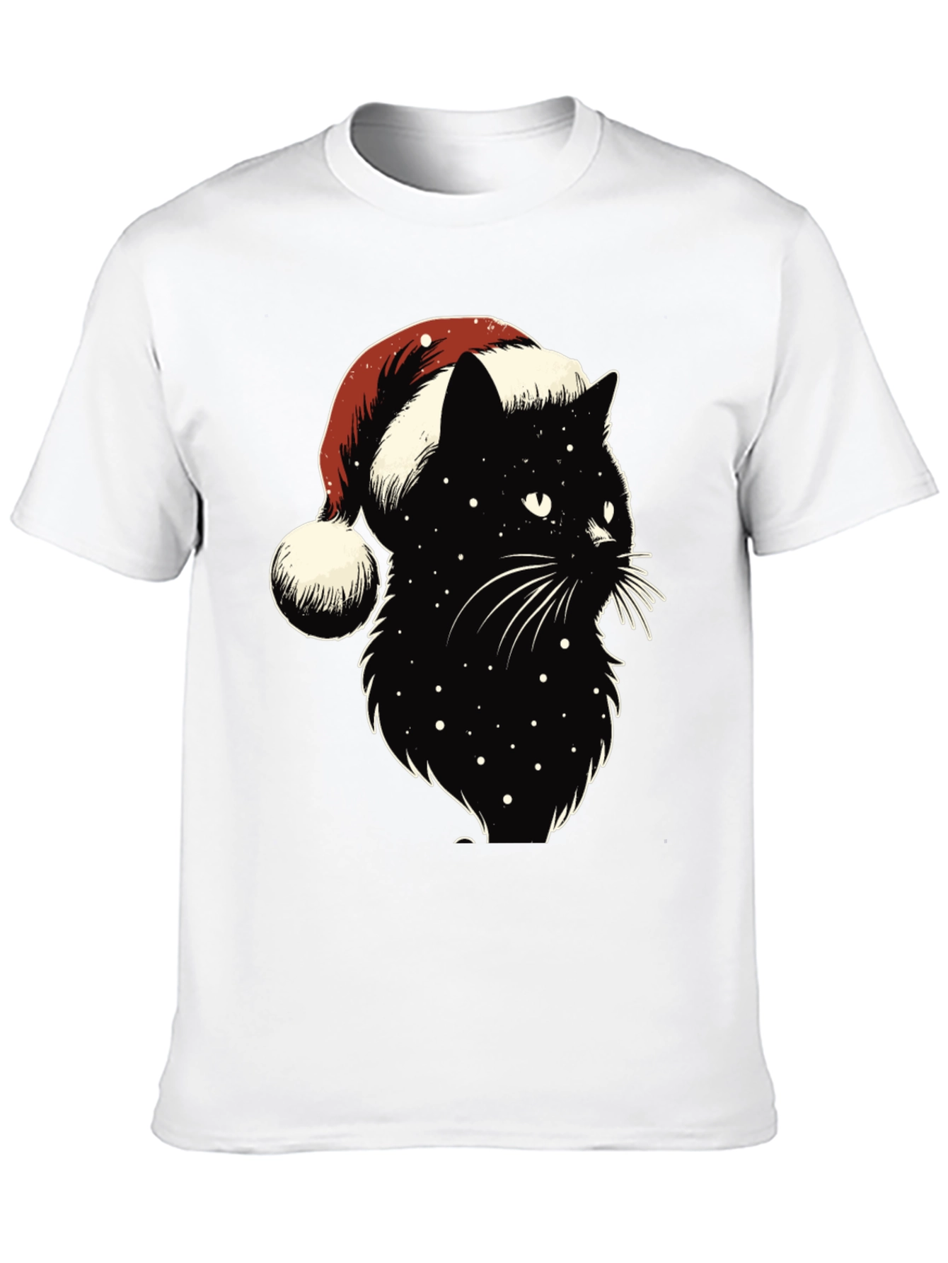 Festive Black Cat Tee: Santa Hat Edition