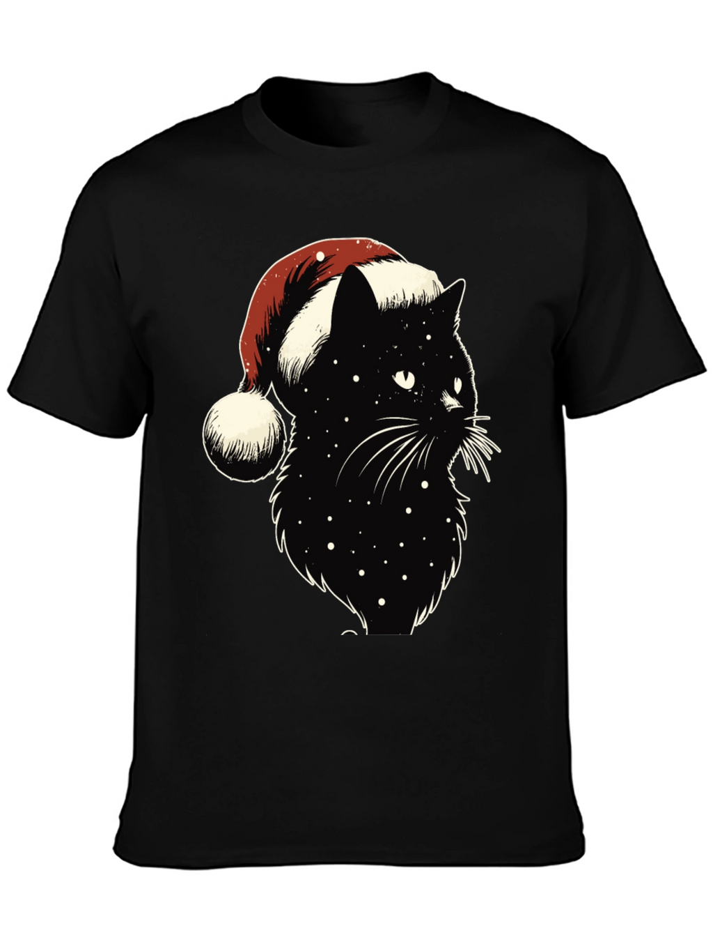 Festive Black Cat Tee: Santa Hat Edition