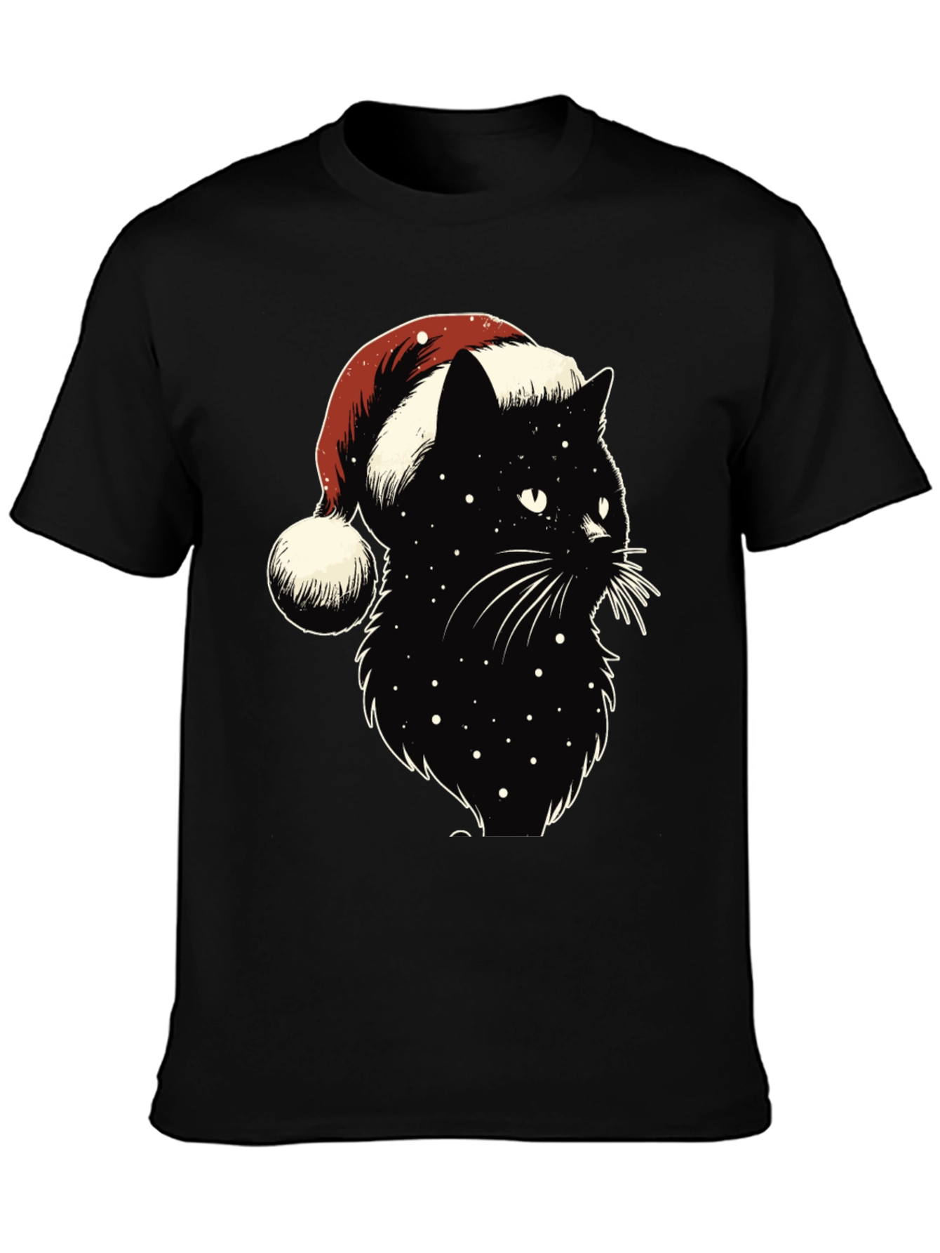 Festive Black Cat Tee: Santa Hat Edition