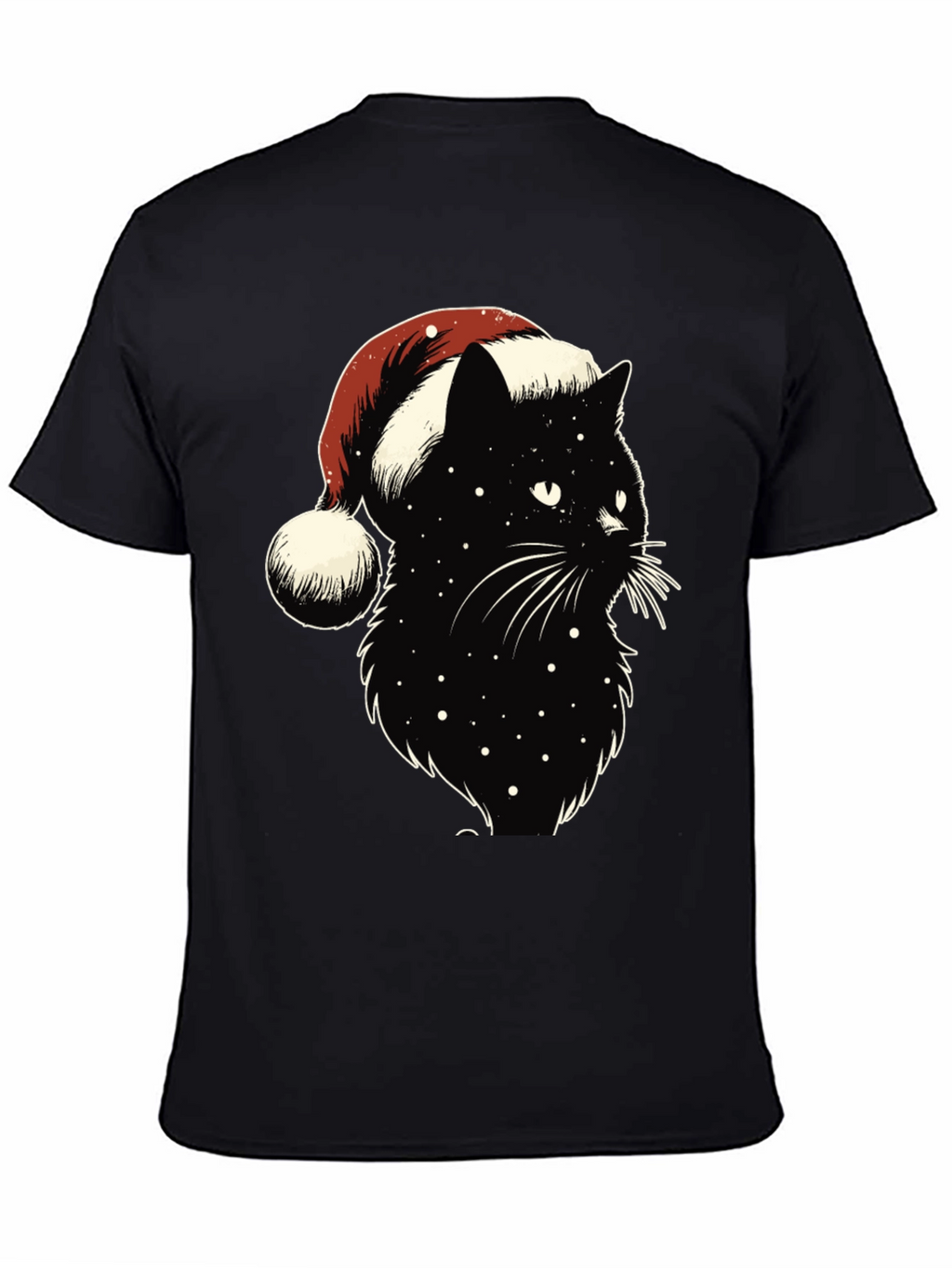 Festive Black Cat Tee: Santa Hat Edition