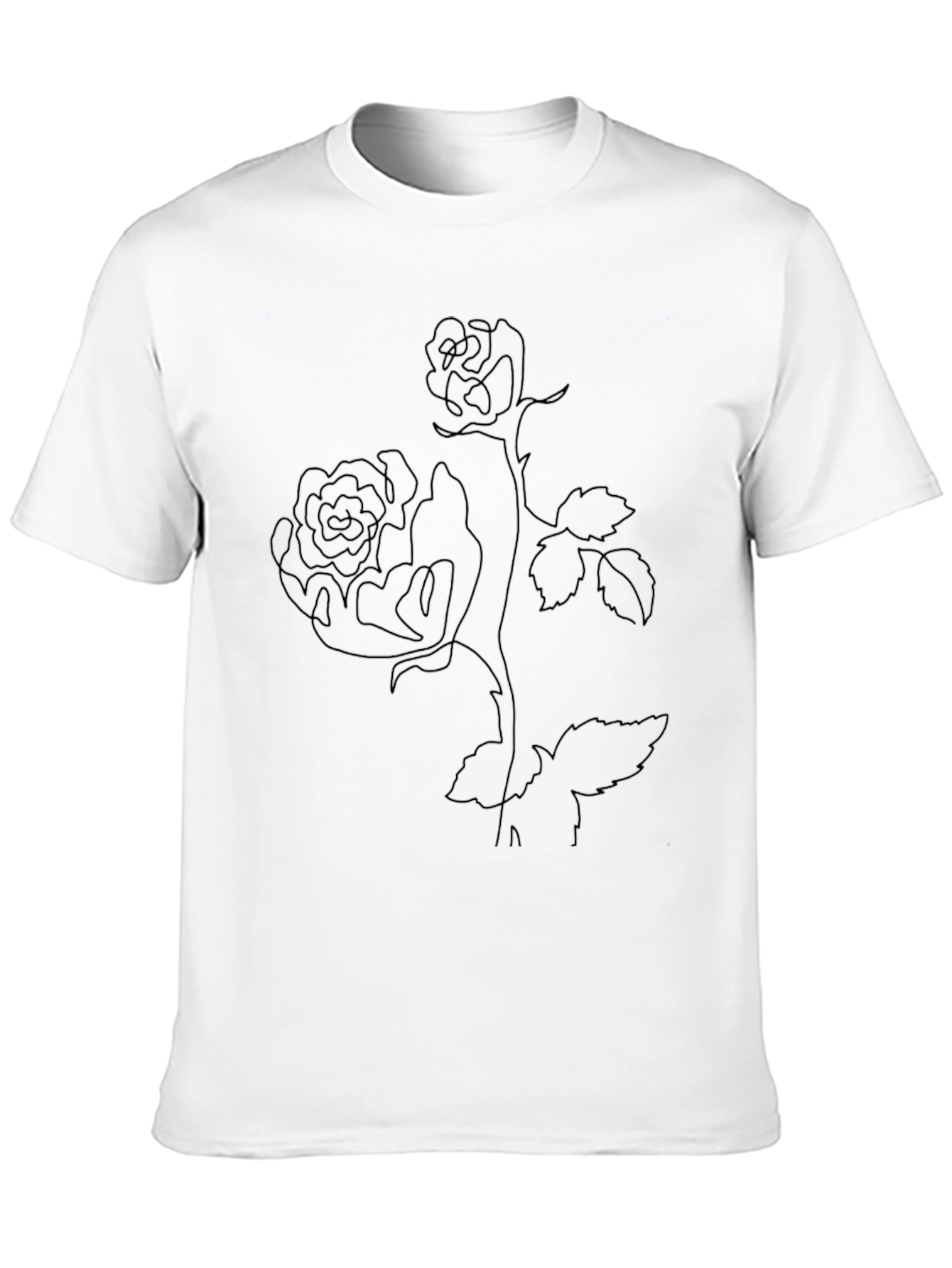 Line Art Rose Black T-Shirt
