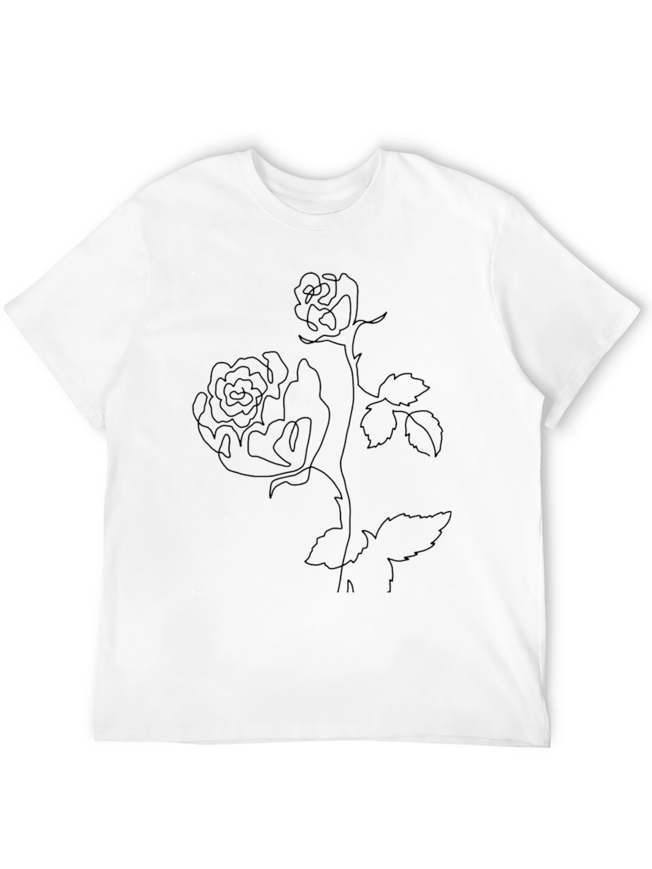 Line Art Rose Black T-Shirt