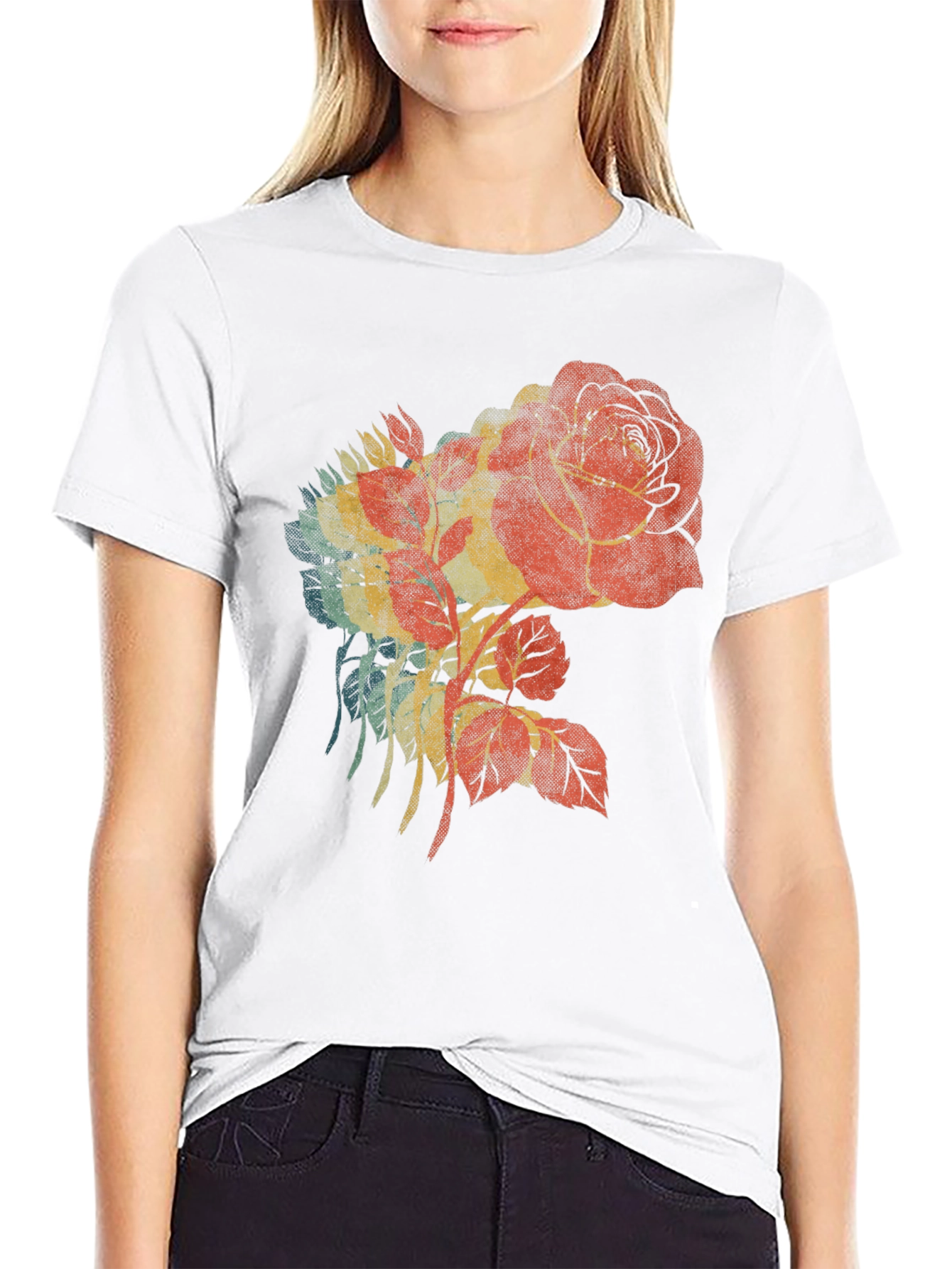 Retro Rose Graphic Black T-Shirt