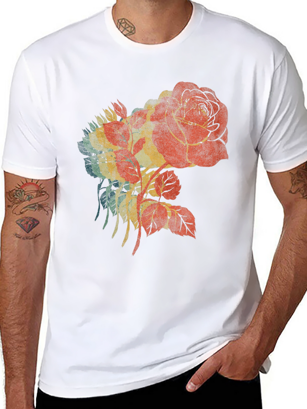Retro Rose Graphic Black T-Shirt