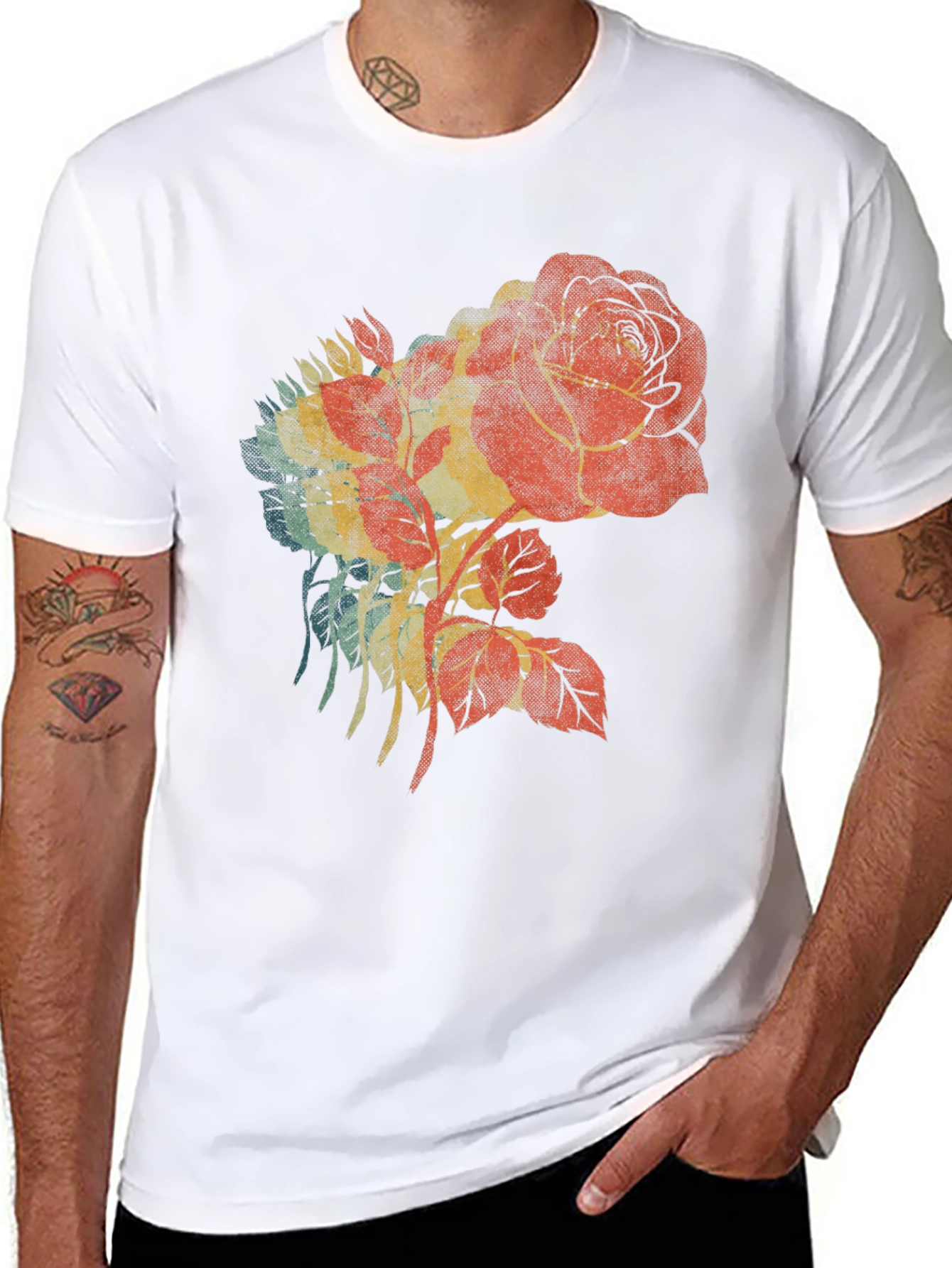 Retro Rose Graphic Black T-Shirt