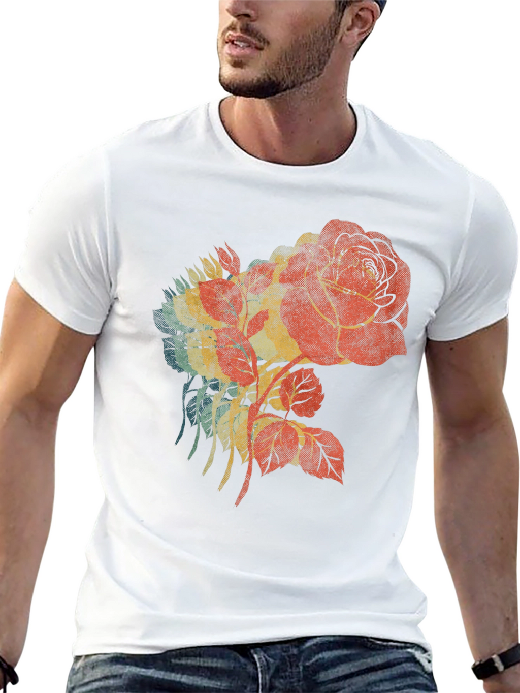 Retro Rose Graphic Black T-Shirt