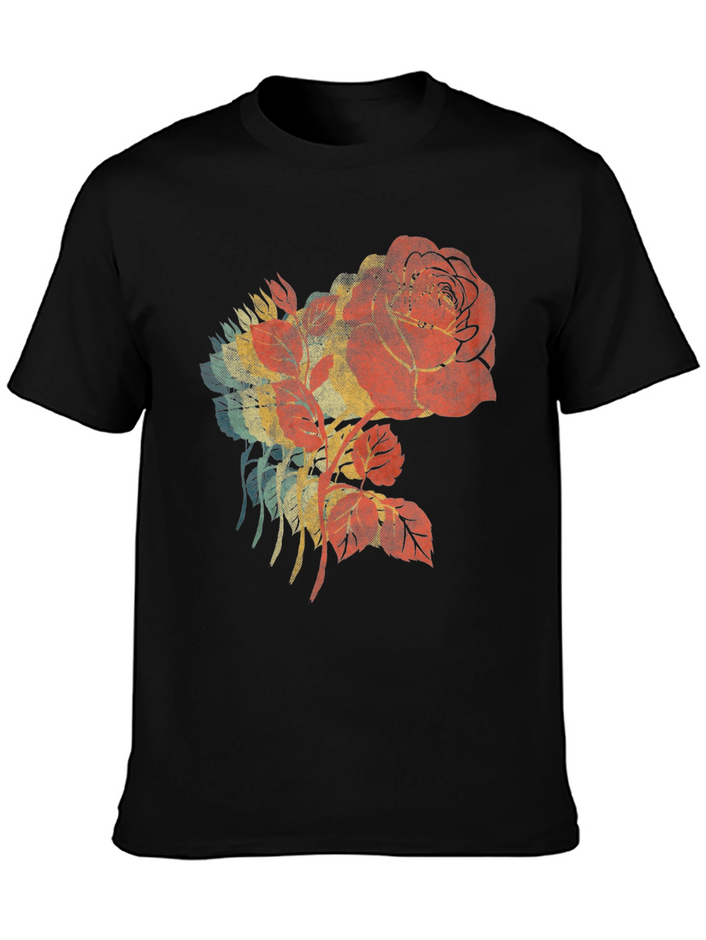 Retro Rose Graphic Black T-Shirt