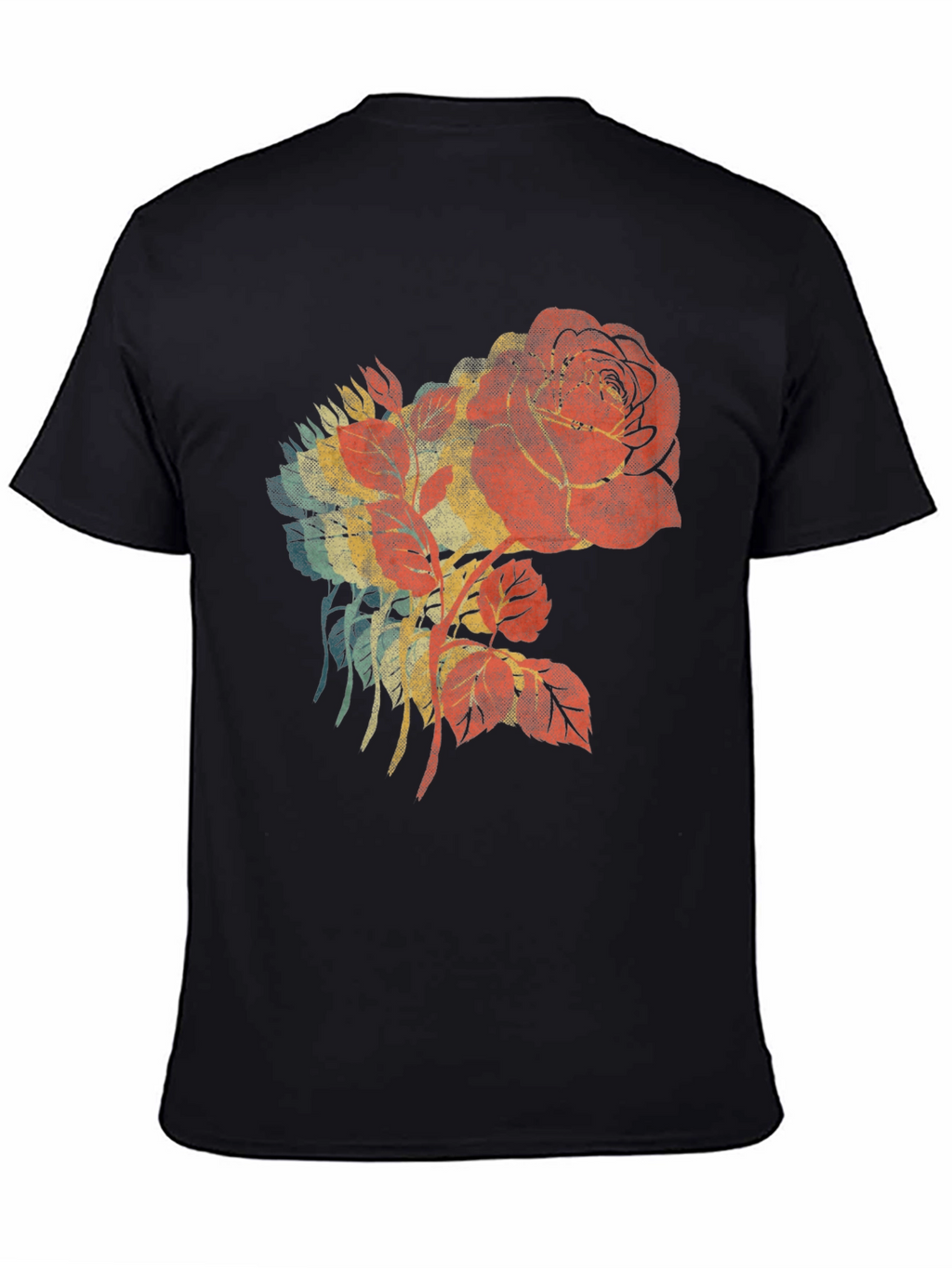 Retro Rose Graphic Black T-Shirt