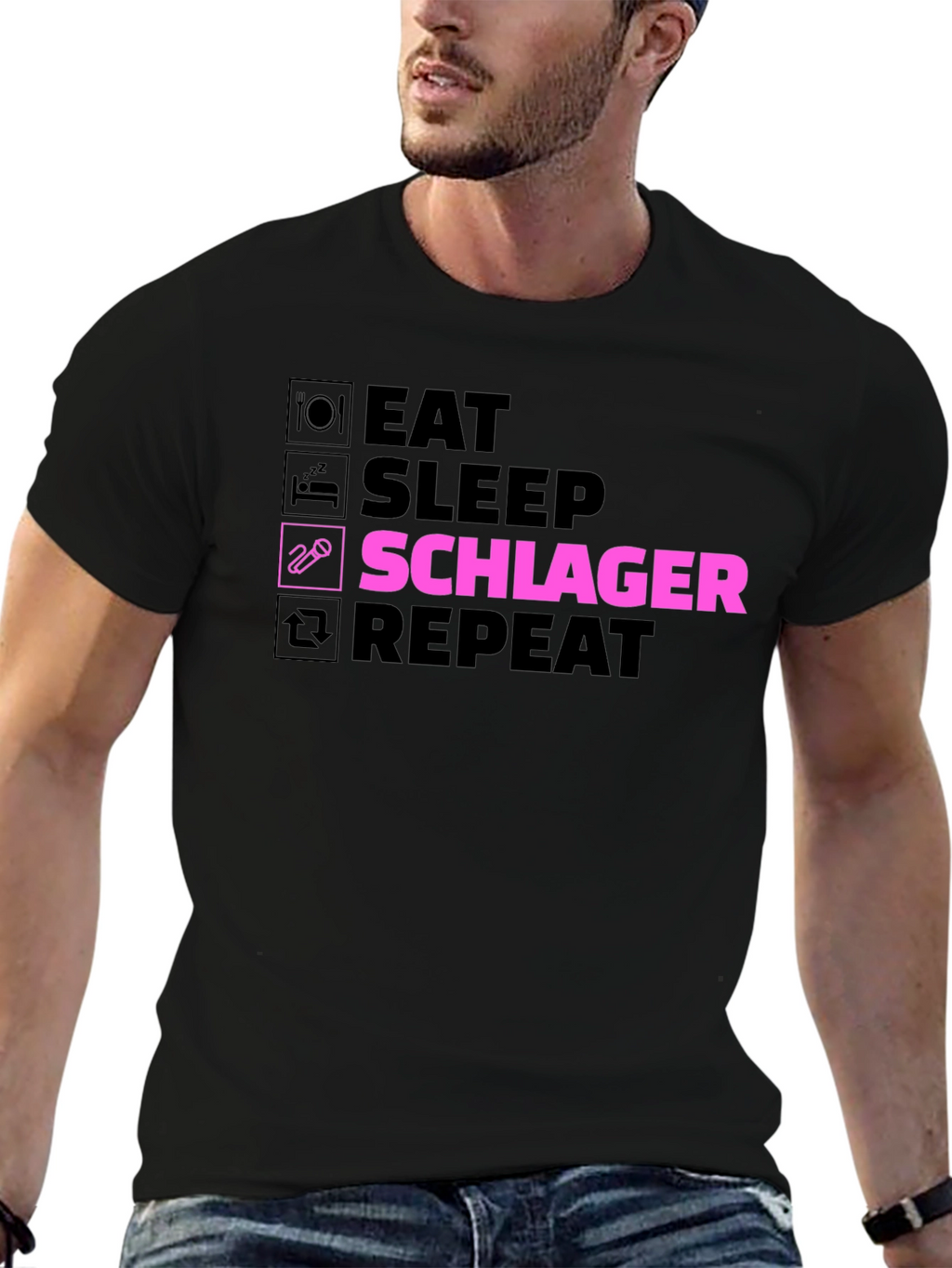 Eat Sleep Schlager Repeat Black T-Shirt