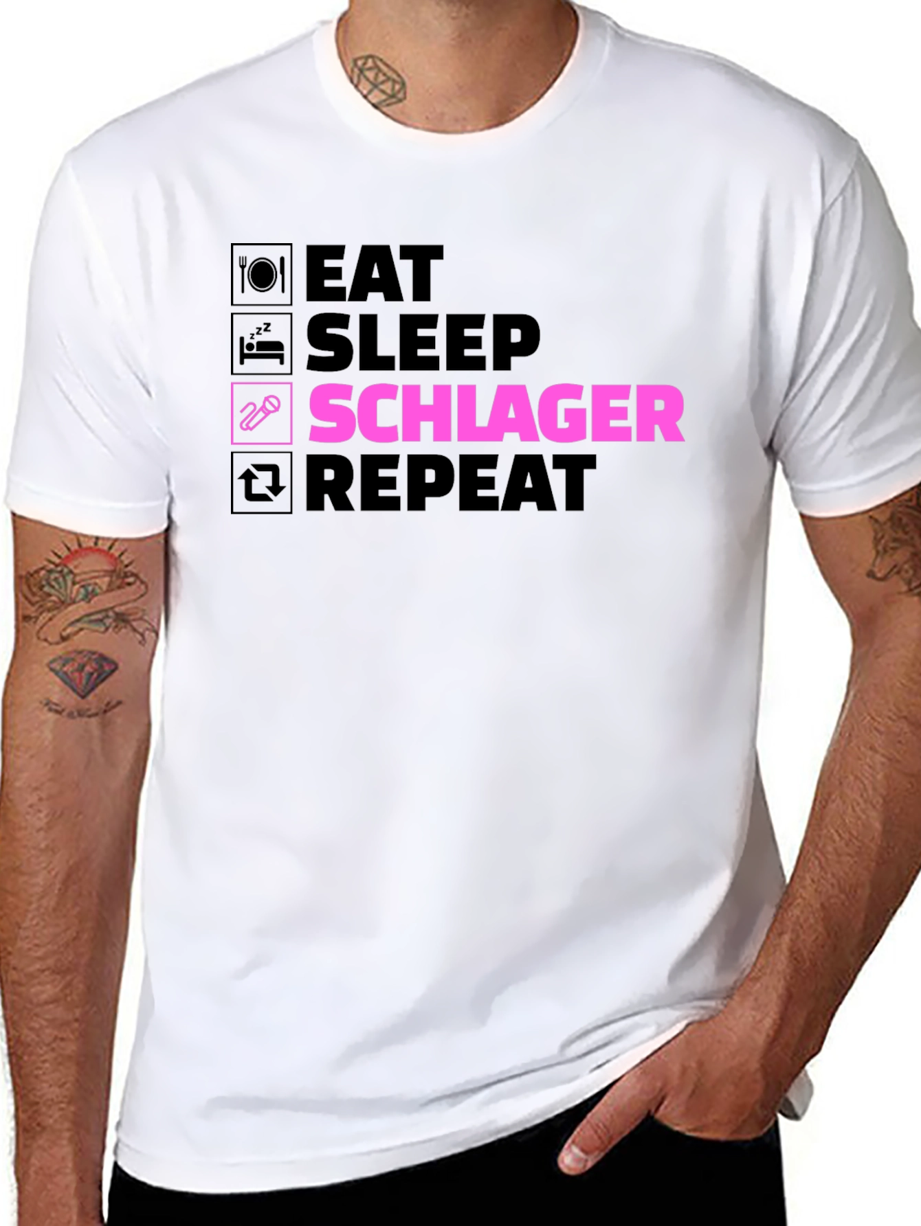 Eat Sleep Schlager Repeat Black T-Shirt