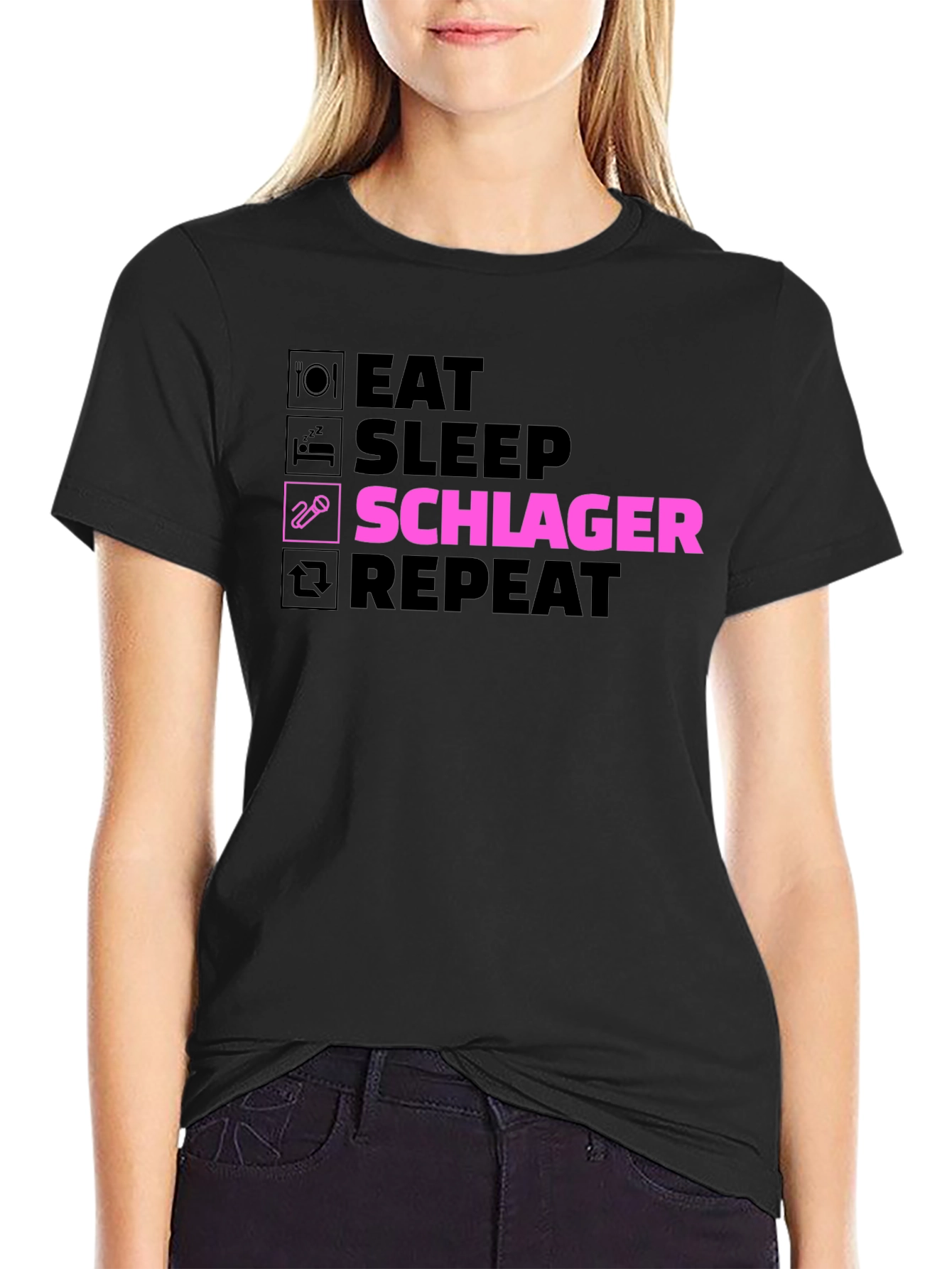 Eat Sleep Schlager Repeat Black T-Shirt