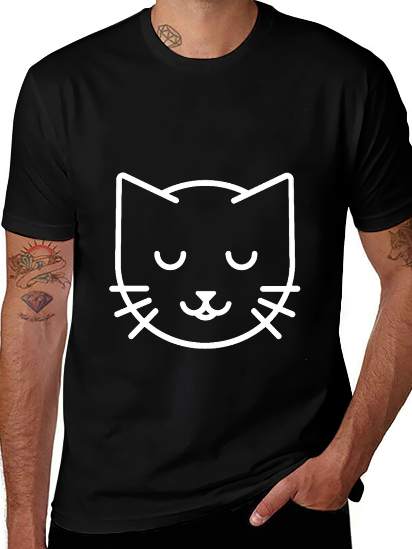 Cool Cat Graphic Tee - Black Cotton Blend Shirt