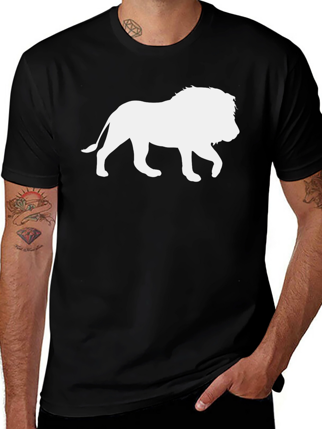 Lion Silhouette Graphic Tee - Black Cotton T-Shirt