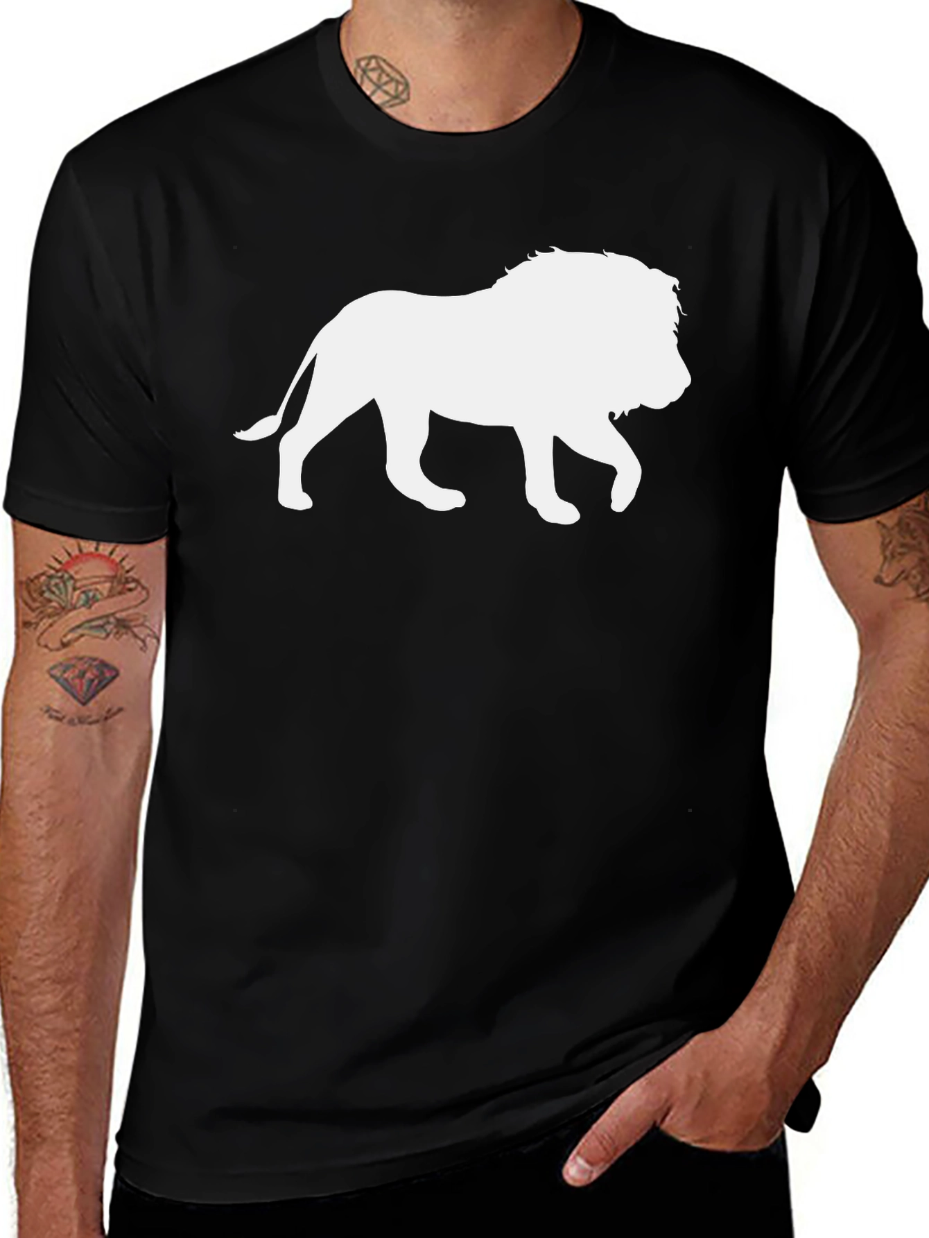 Lion Silhouette Graphic Tee - Black Cotton T-Shirt