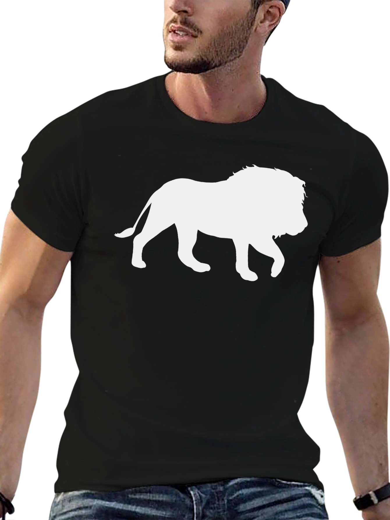 Lion Silhouette Graphic Tee - Black Cotton T-Shirt