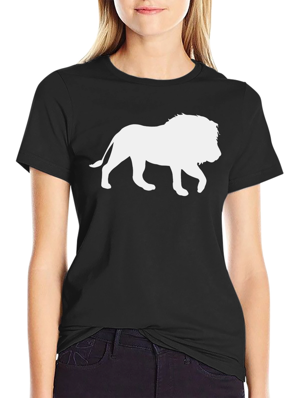 Lion Silhouette Graphic Tee - Black Cotton T-Shirt