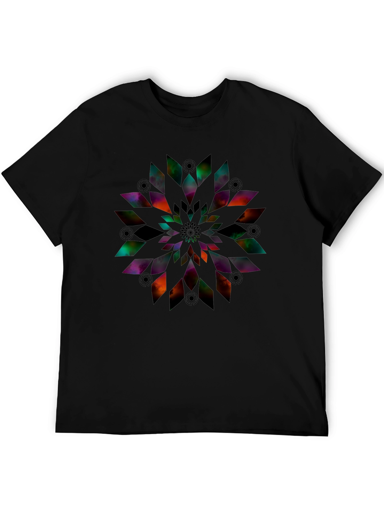 Abstract Geometric Flower Print Black T-Shirt