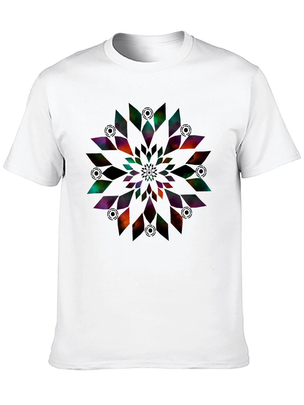 Abstract Geometric Flower Print Black T-Shirt