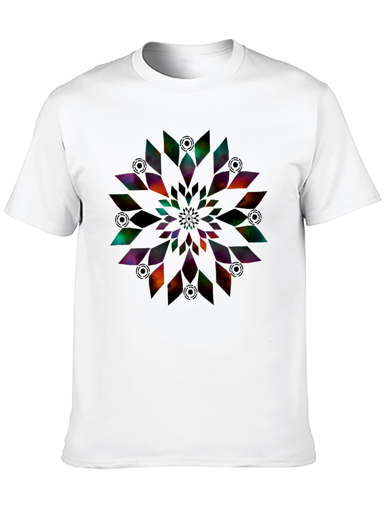 Abstract Geometric Flower Print Black T-Shirt