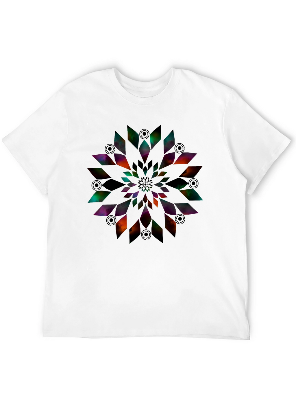 Abstract Geometric Flower Print Black T-Shirt