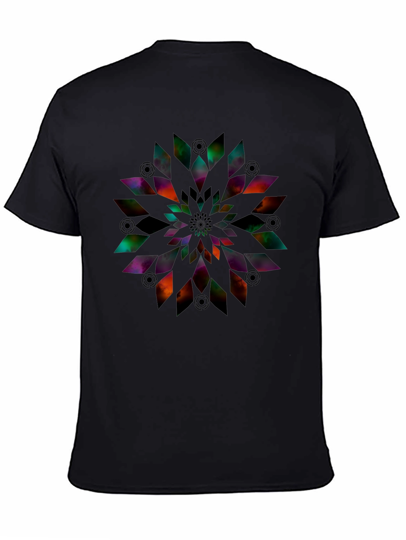 Abstract Geometric Flower Print Black T-Shirt