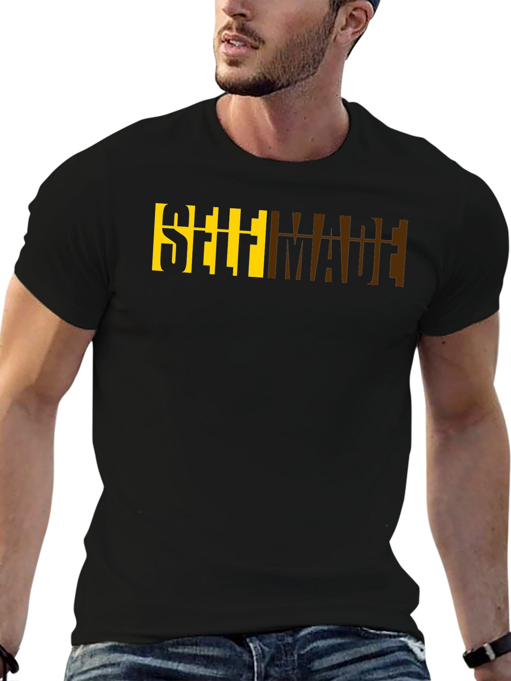 Self Made Graphic Print Black Cotton Tee