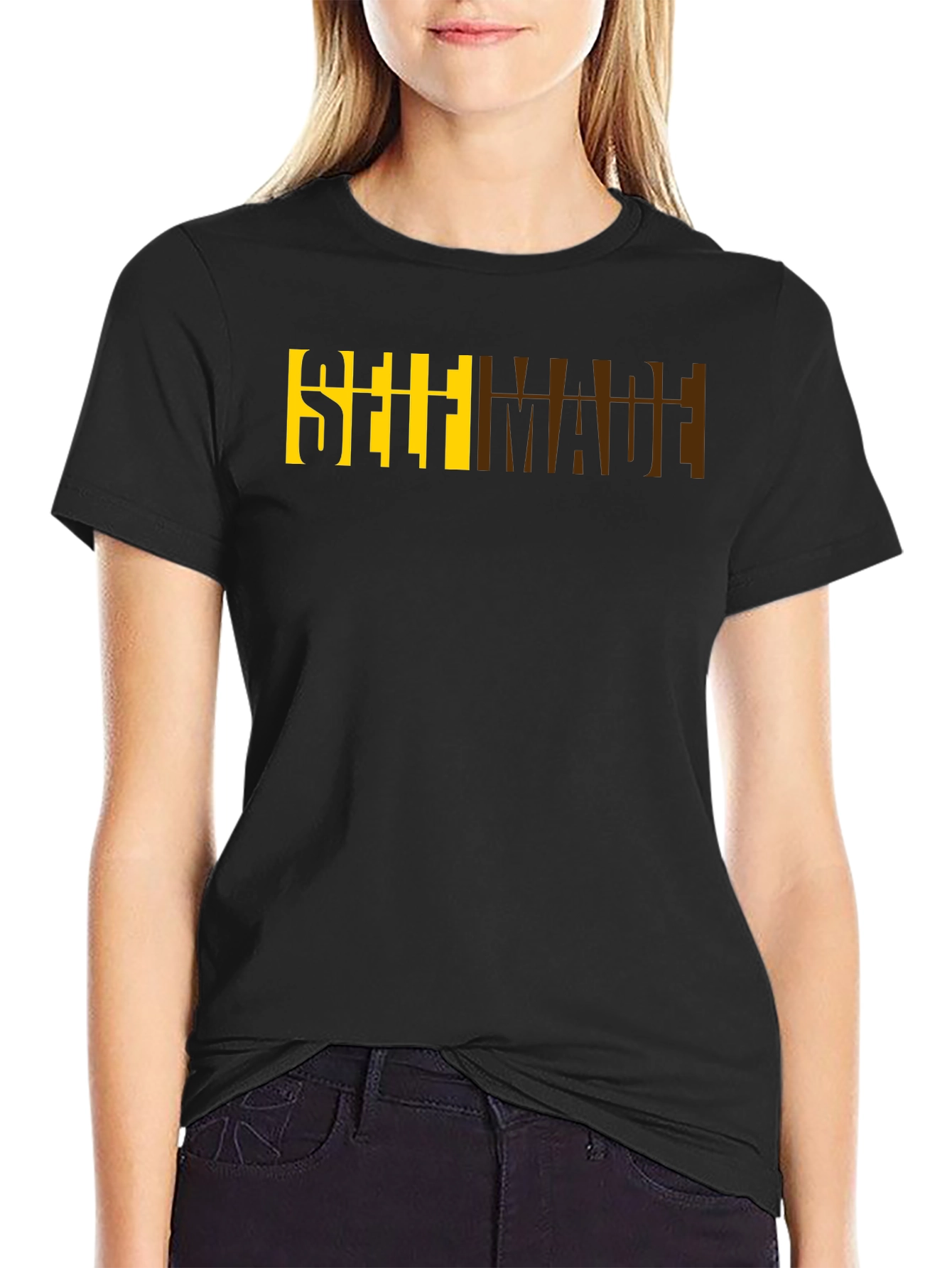 Self Made Graphic Print Black Cotton Tee