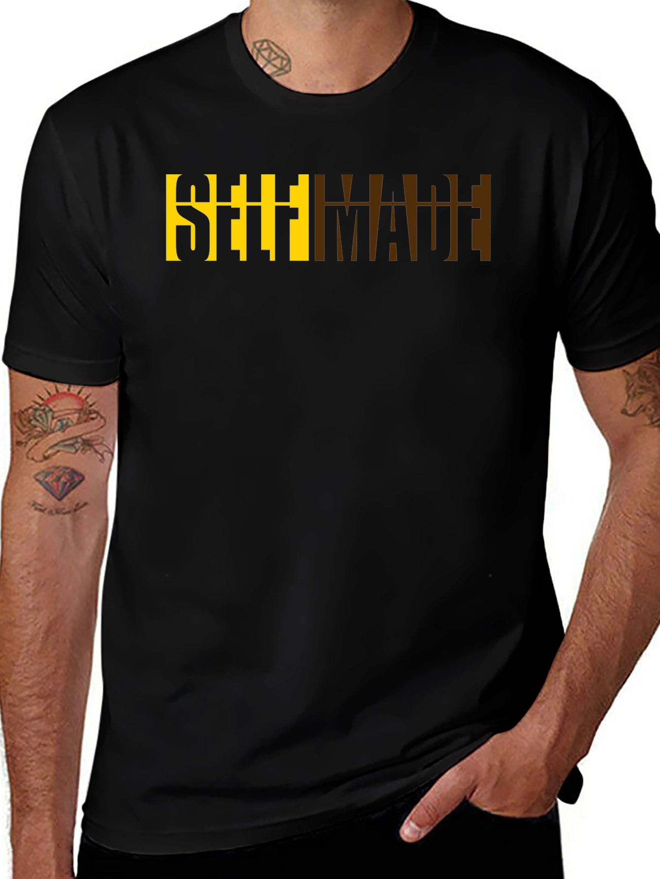 Self Made Graphic Print Black Cotton Tee