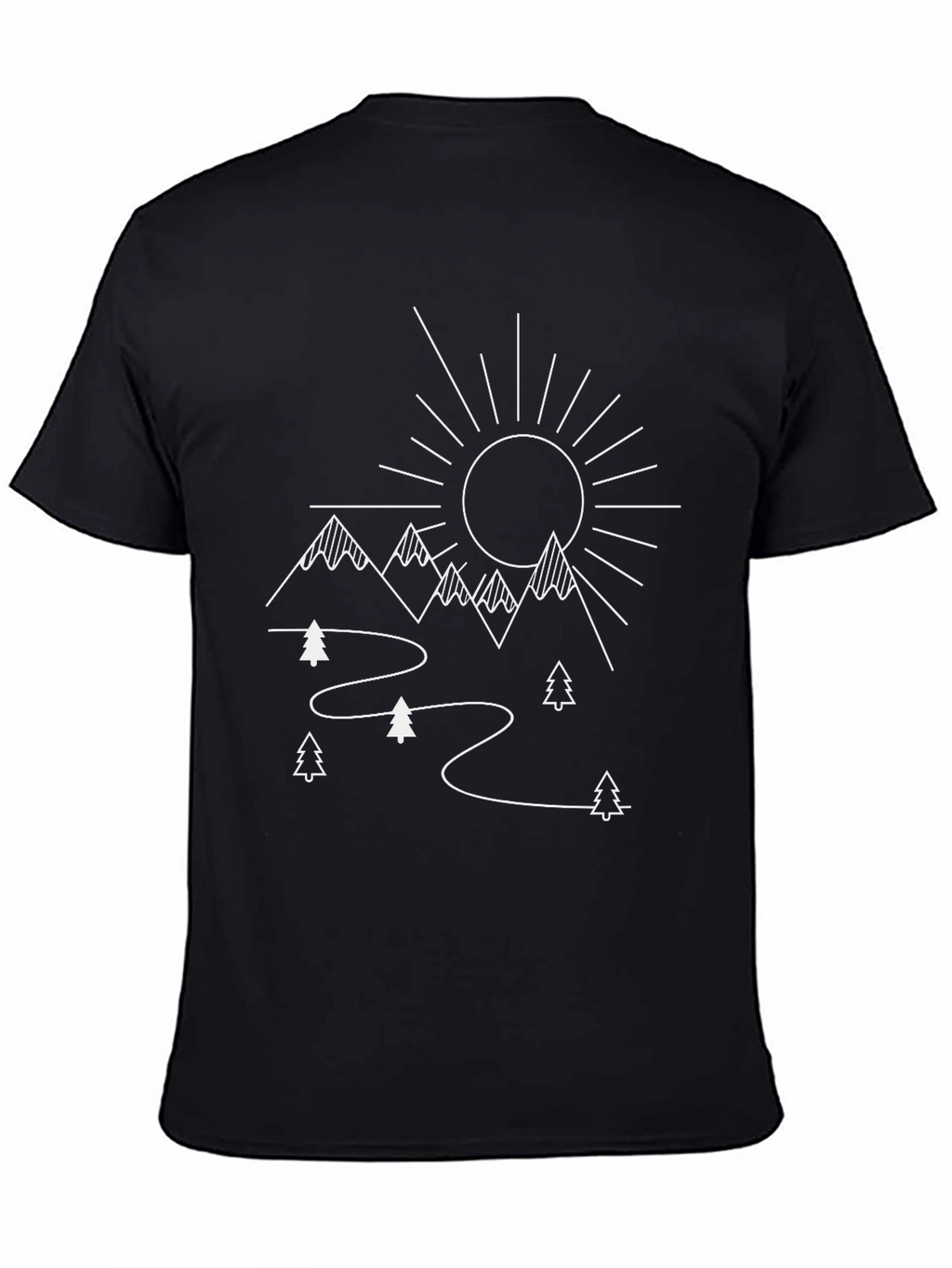 Mountain Scene Graphic Tee - Black Cotton T-Shirt