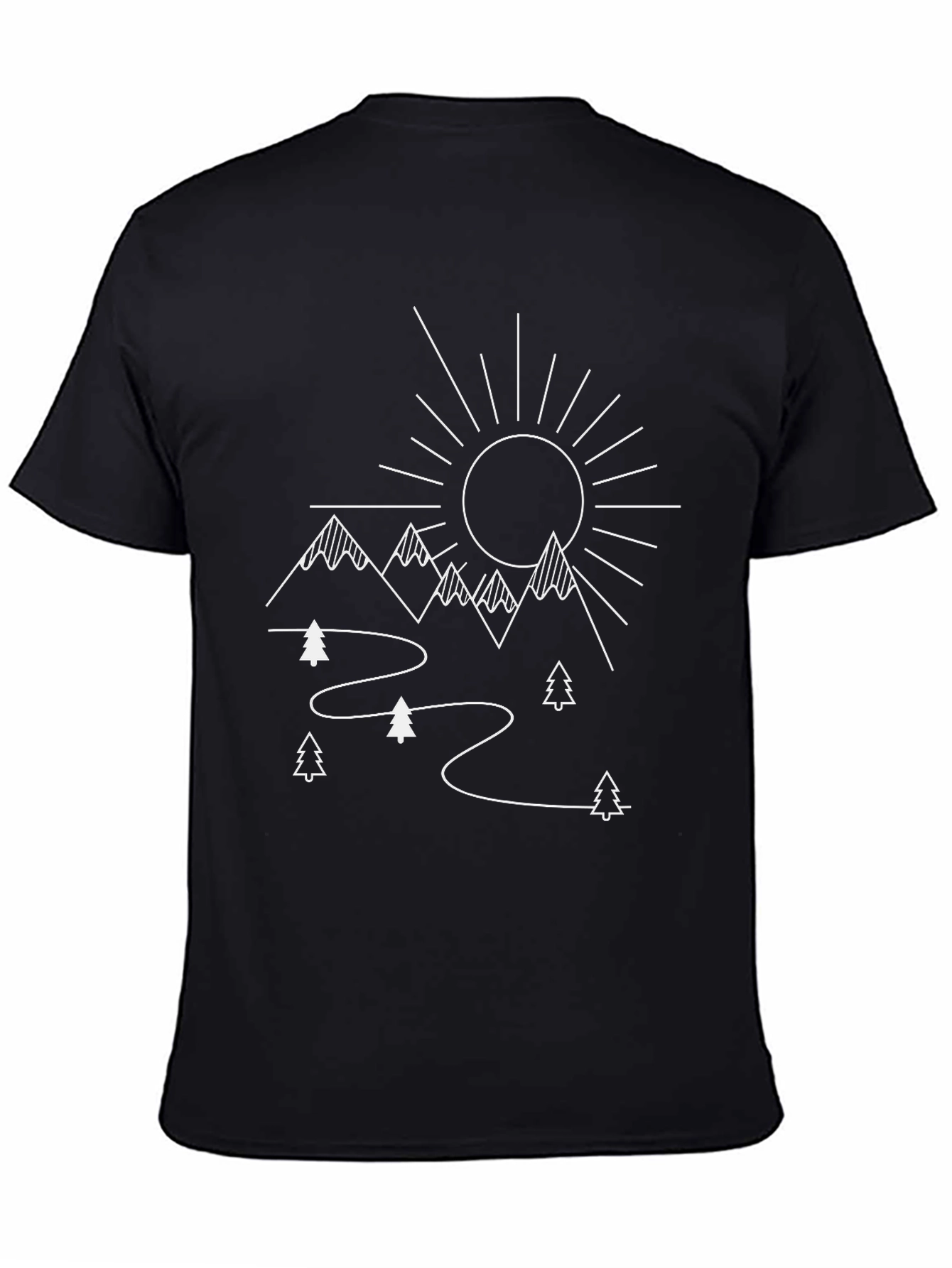 Mountain Scene Graphic Tee - Black Cotton T-Shirt
