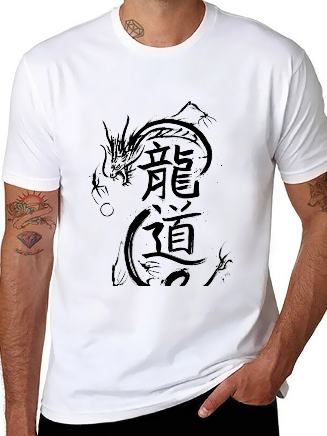Mens Black Dragon Print T-Shirt
