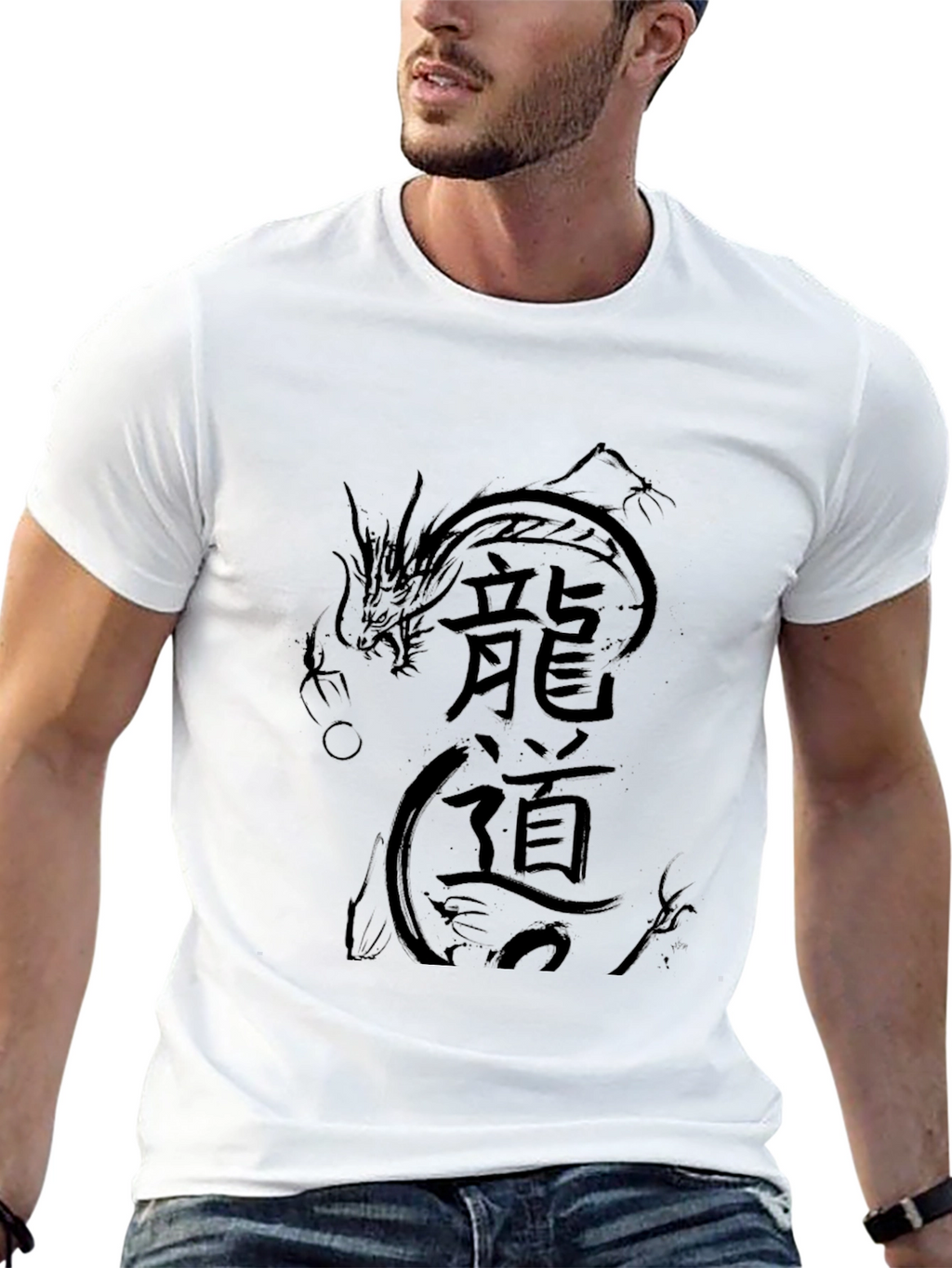 Mens Black Dragon Print T-Shirt