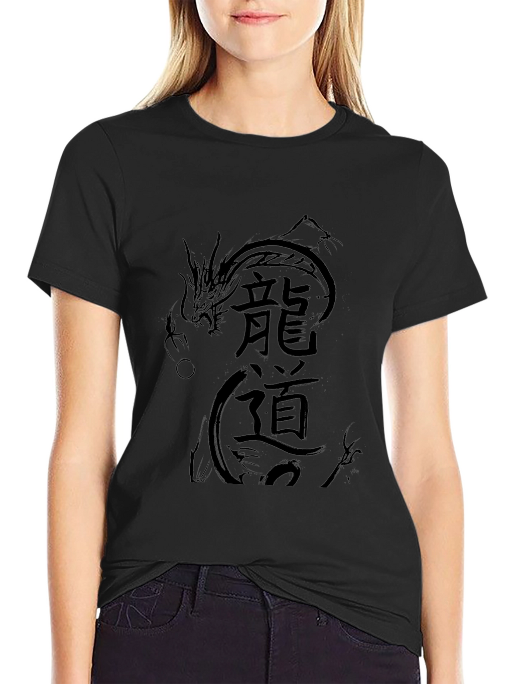 Mens Black Dragon Print T-Shirt