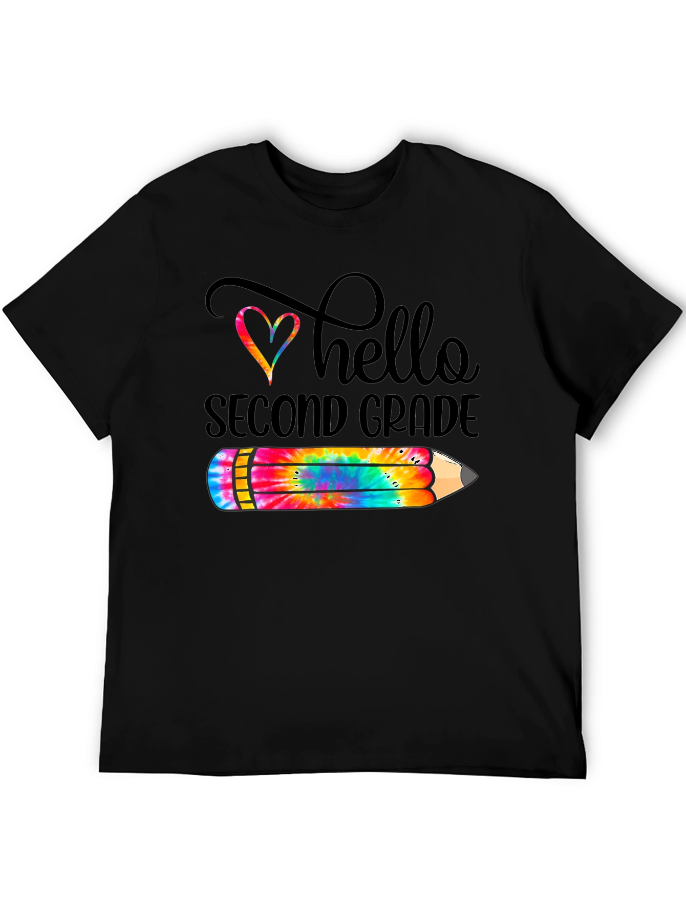 Hello Second Grade Teacher T-Shirt Colorful Pencil Design