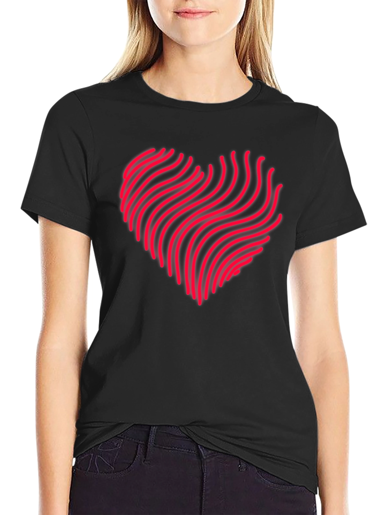 Abstract Heartbeat Graphic Black Tee