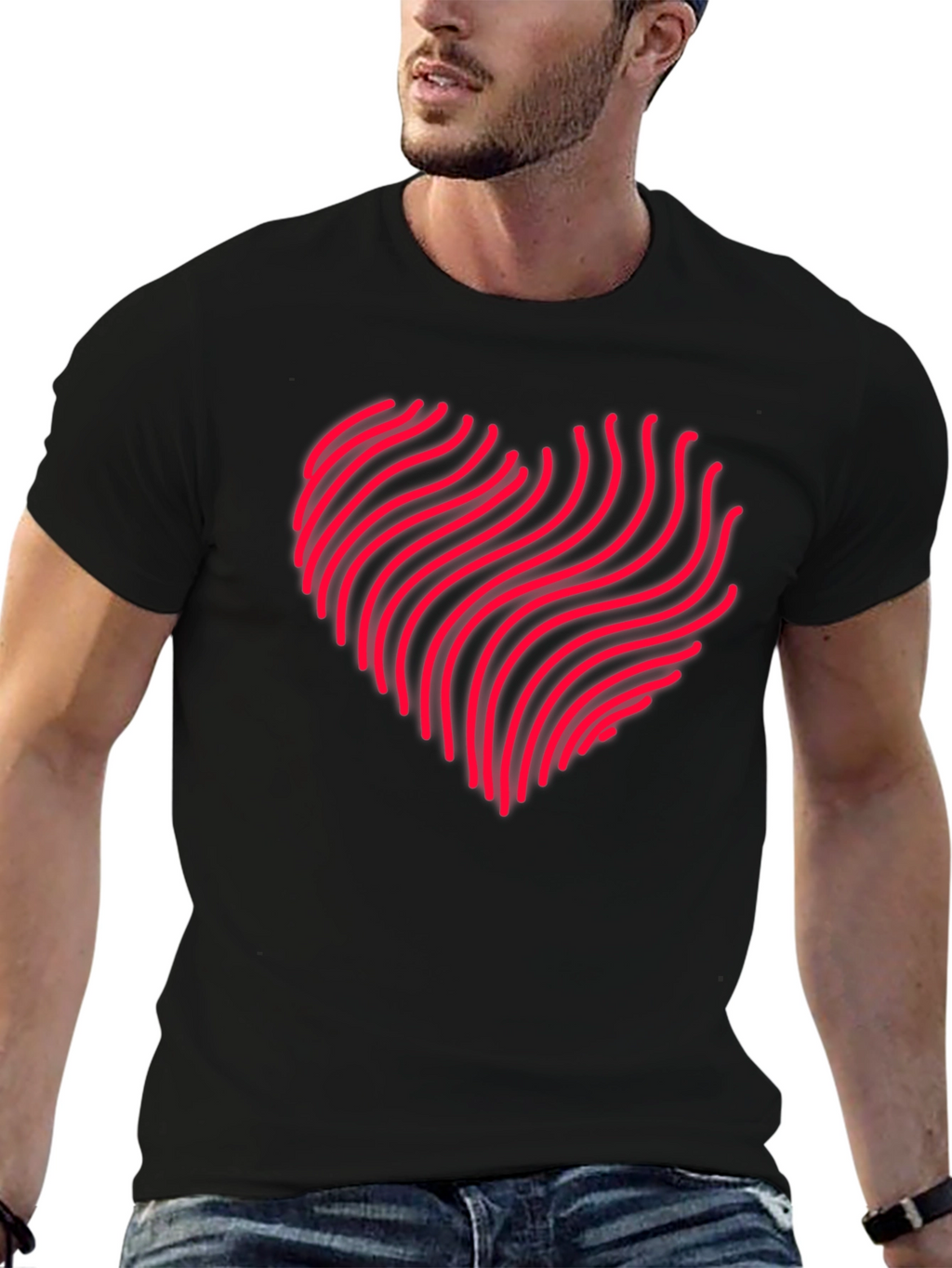 Abstract Heartbeat Graphic Black Tee