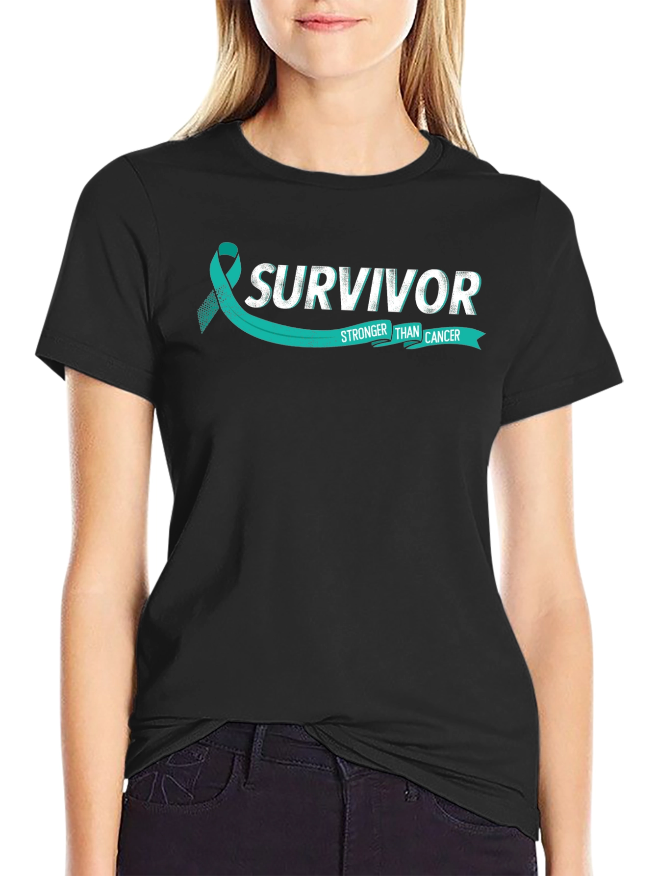 Survivor Stronger Than Cancer Teal Ribbon T-Shirt