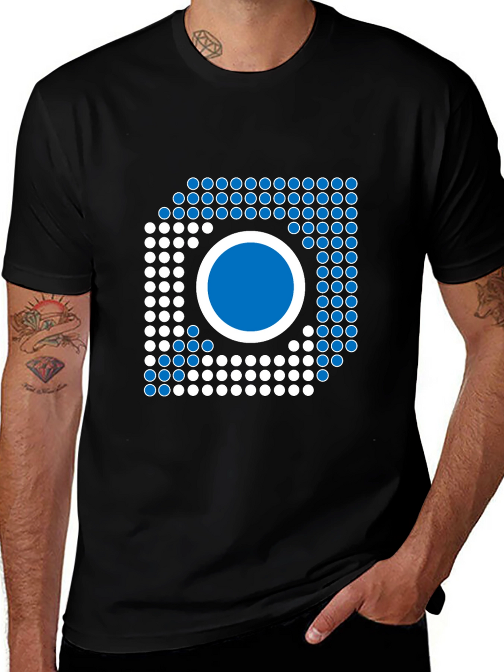 Modern Geometric Graphic Tee - Black