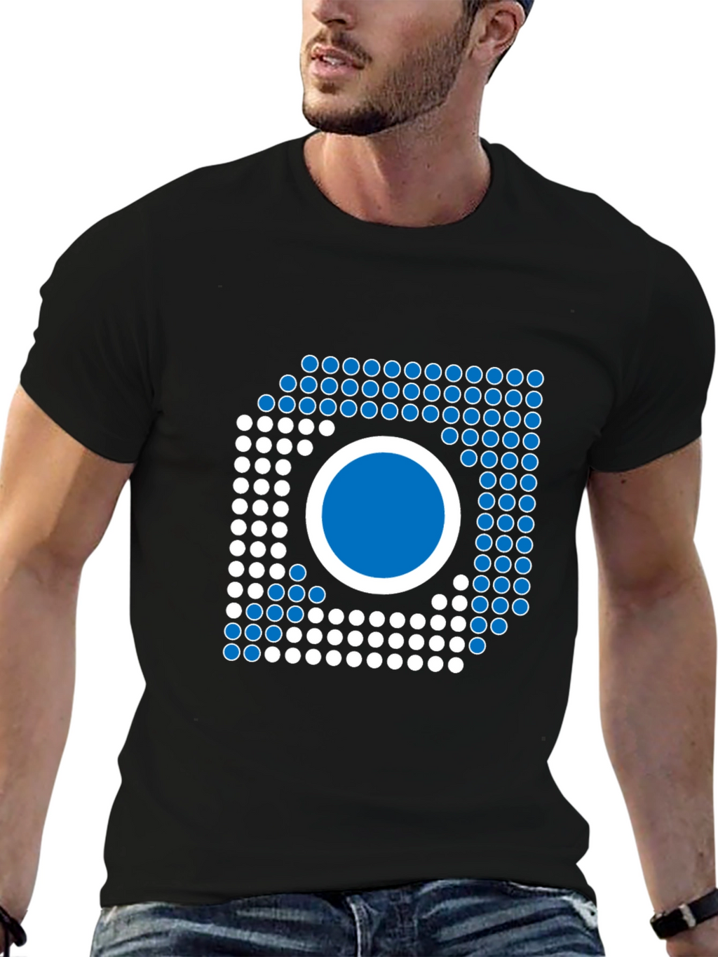 Modern Geometric Graphic Tee - Black