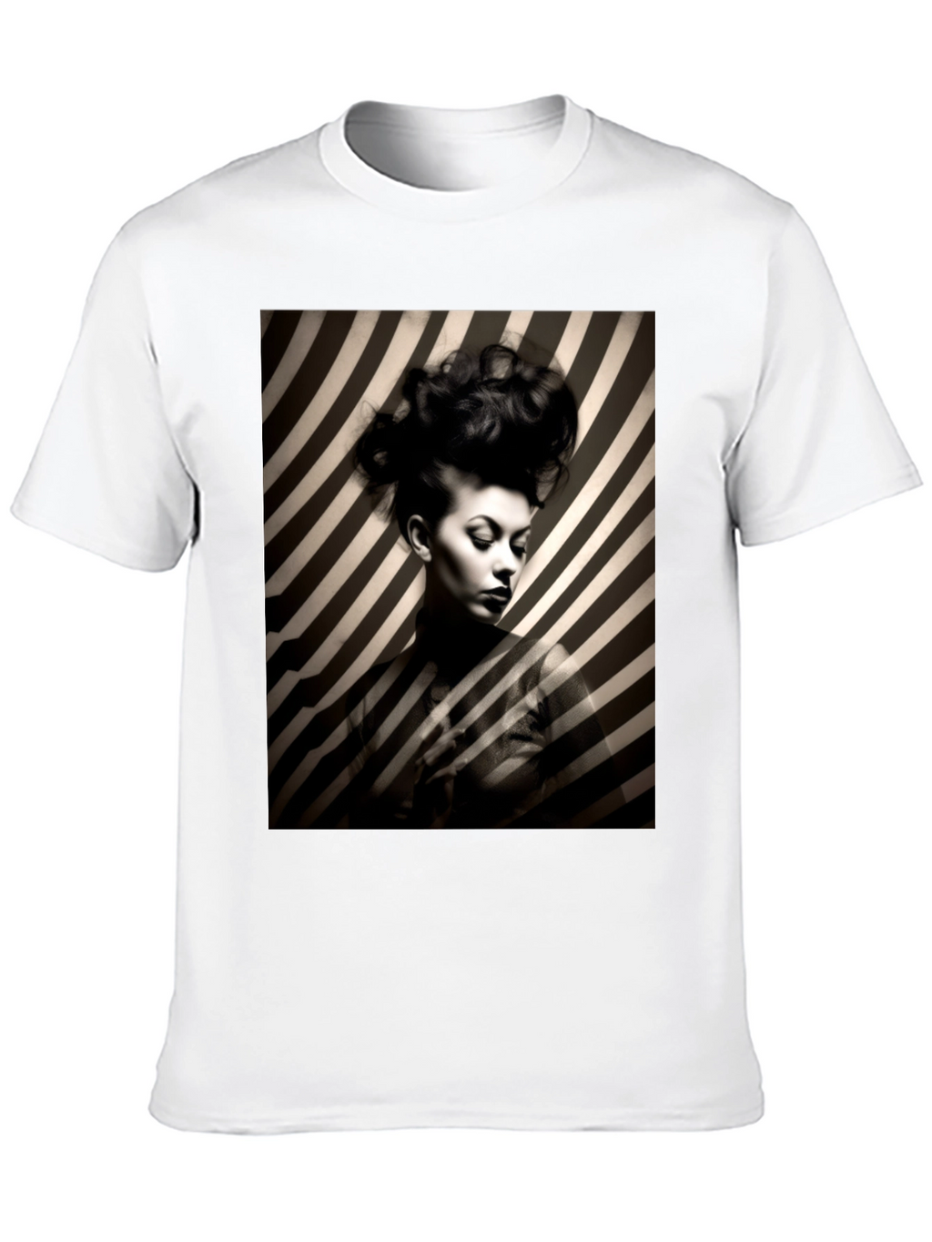 Striking Striped Portrait Graphic Tee - Bold Style