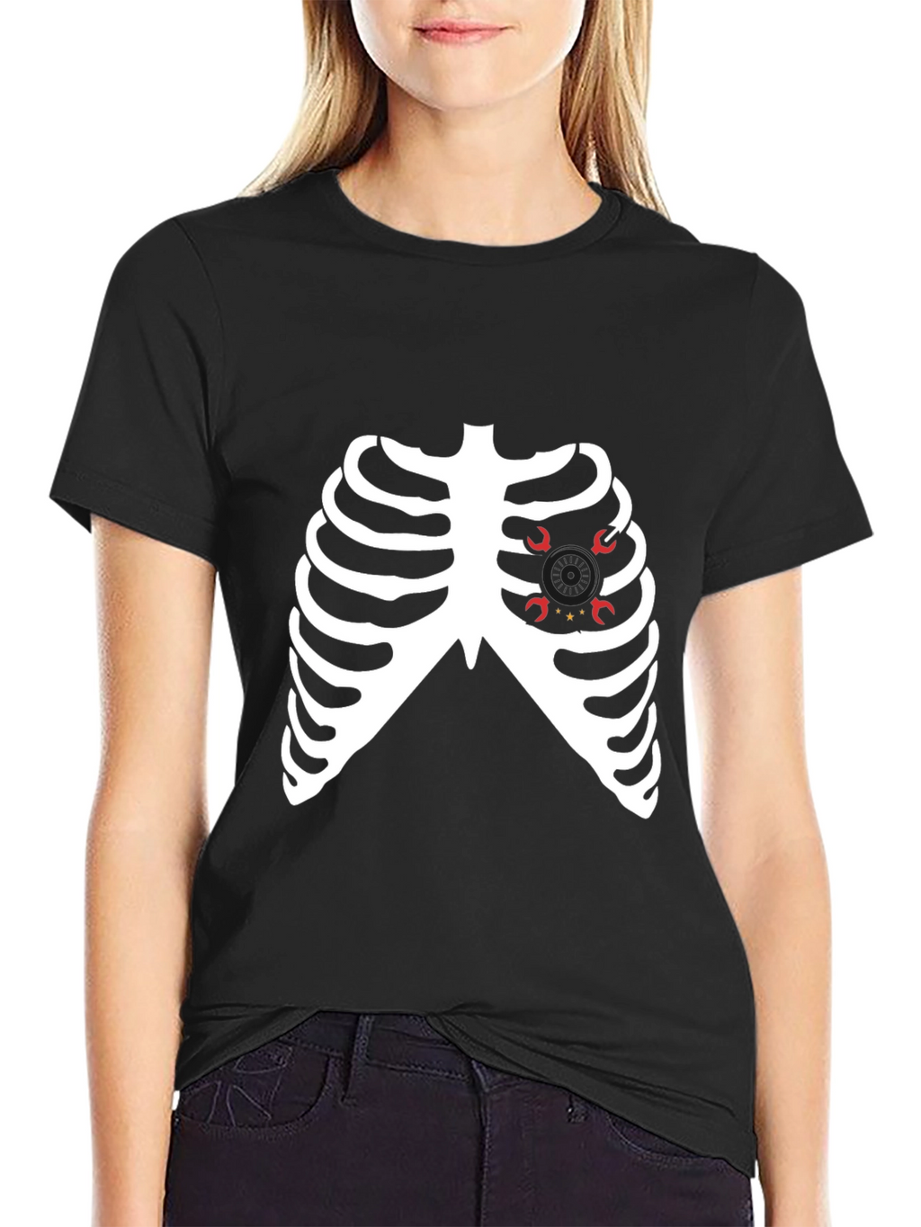 Skeleton Ribcage Heart Halloween Graphic Tee