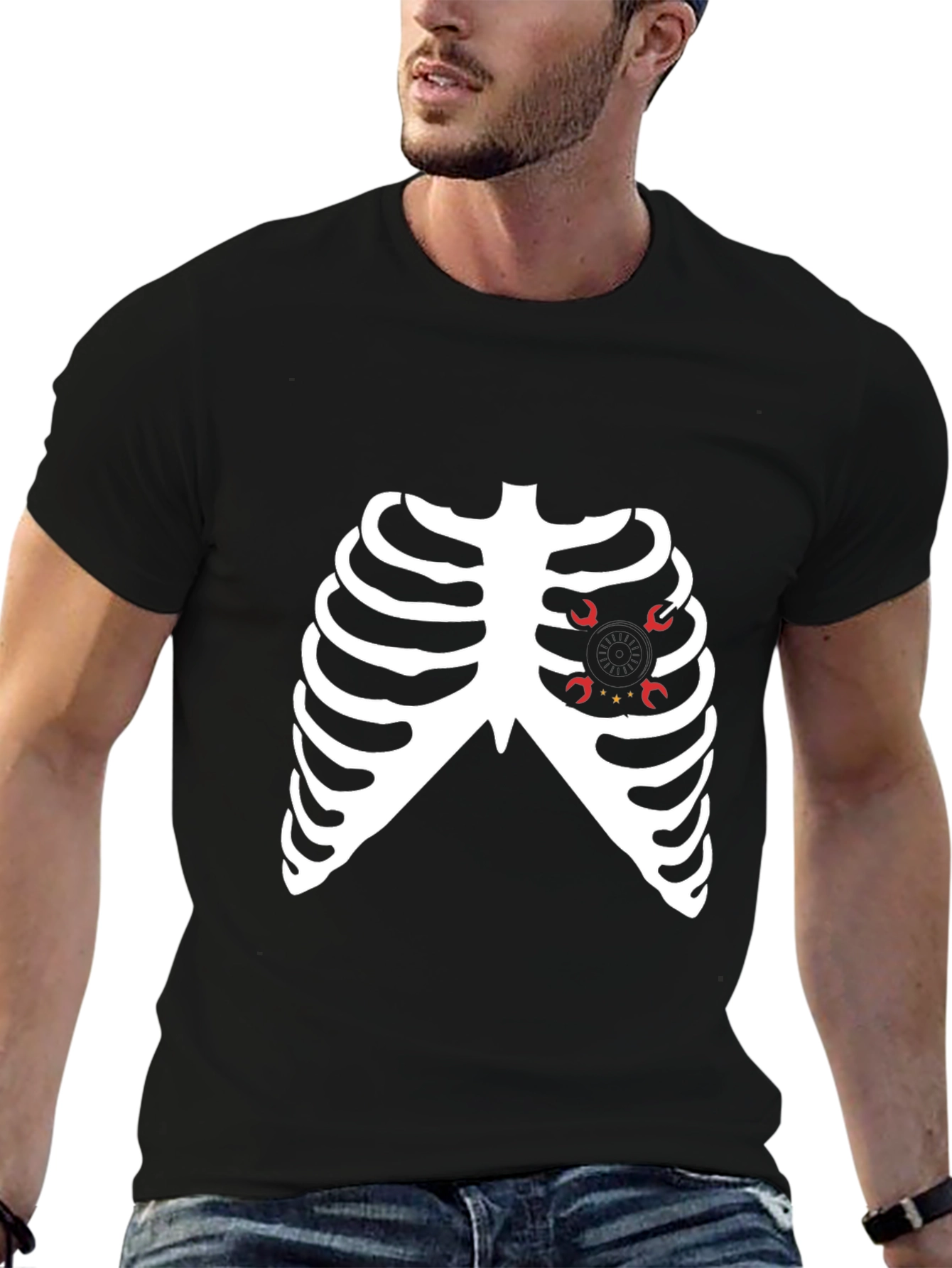 Skeleton Ribcage Heart Halloween Graphic Tee