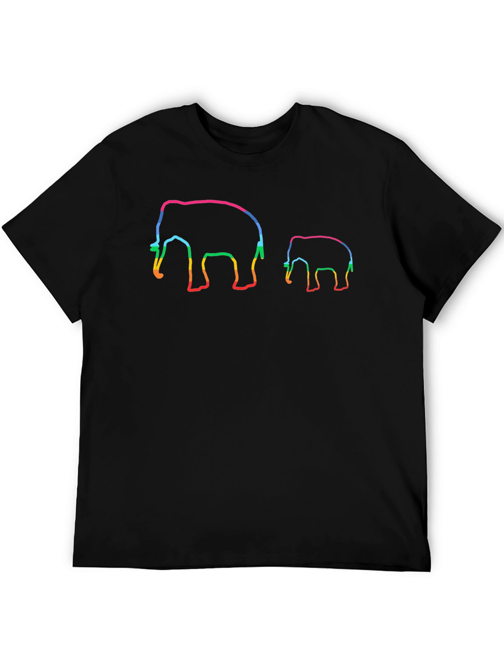 Rainbow Elephant Outlined Black Tee
